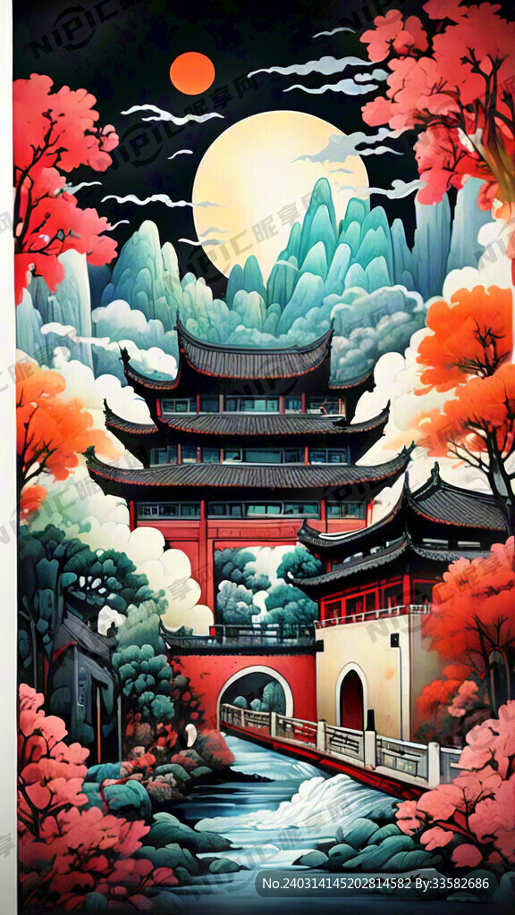 宣城国潮城市地标建筑插画手绘