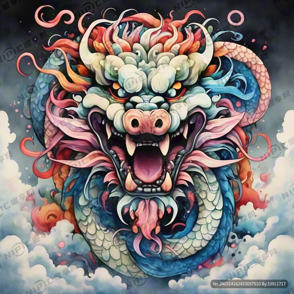 中国龙 威武 盘旋 祥云 正脸