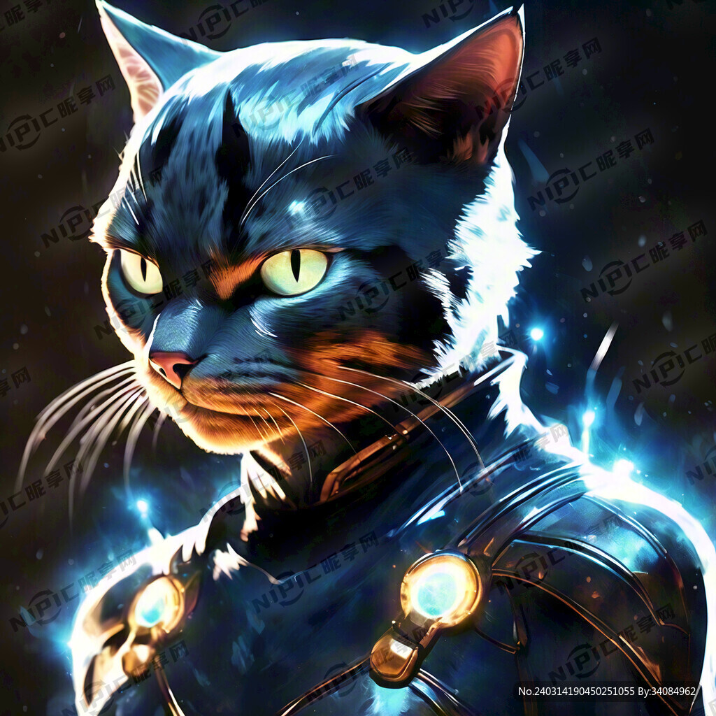 猫侠客 发光背景 蓝色