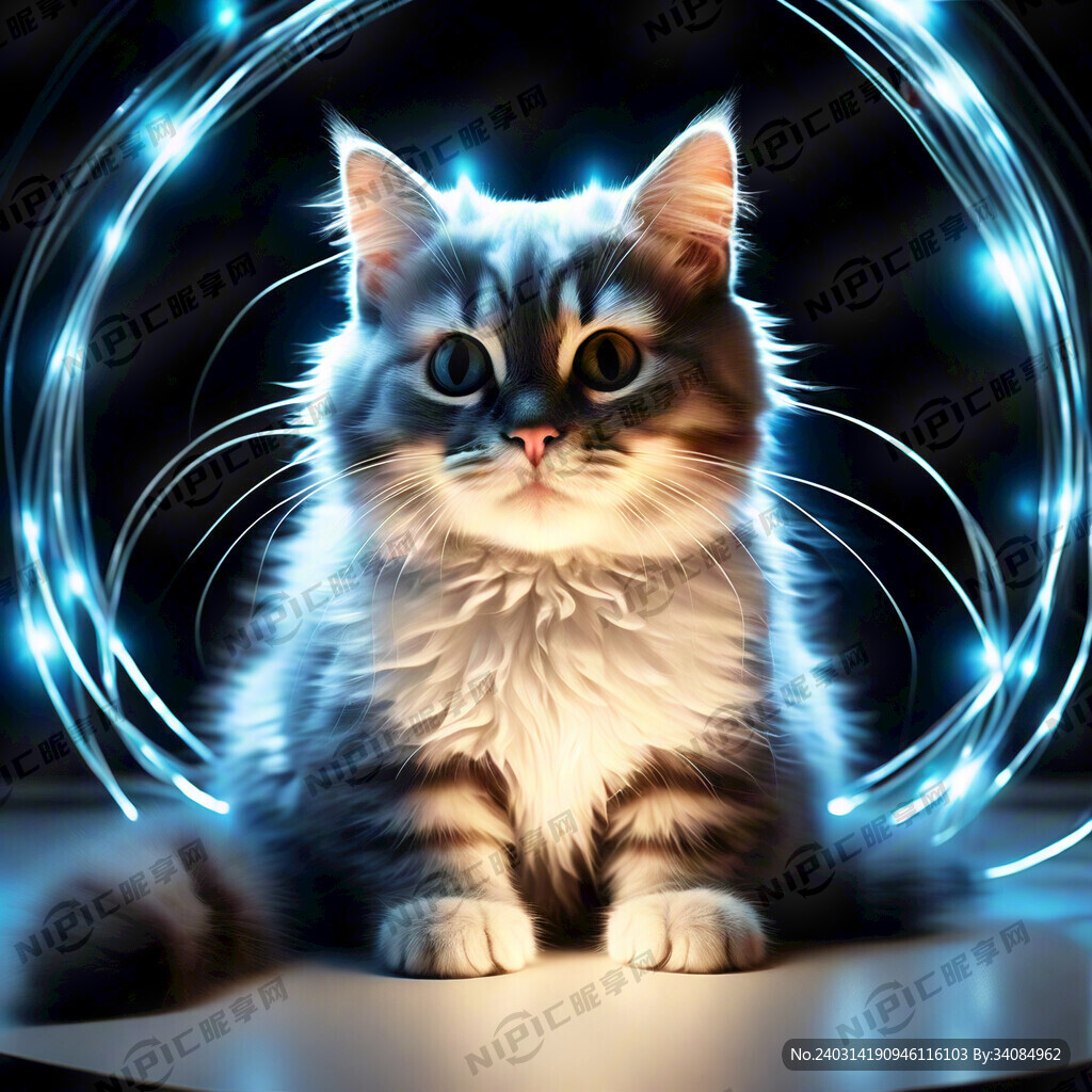 猫咪 发光 白色背景 蓝色