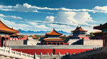 北京地标建筑 科技线条 蓝色 区块链