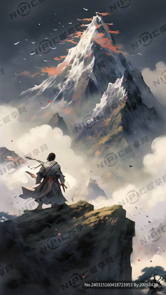 一位年轻的侠客在山顶