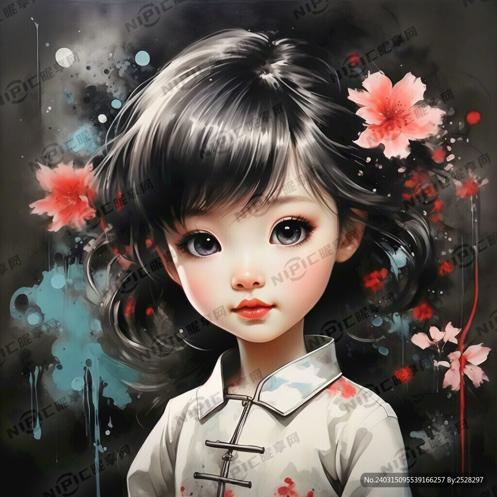 在讲故事的可爱卡通中国小女孩