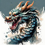 应龙，中国龙，完整长龙，全身，图腾，扁平，国风，水墨，泼墨，简约，浅色背景