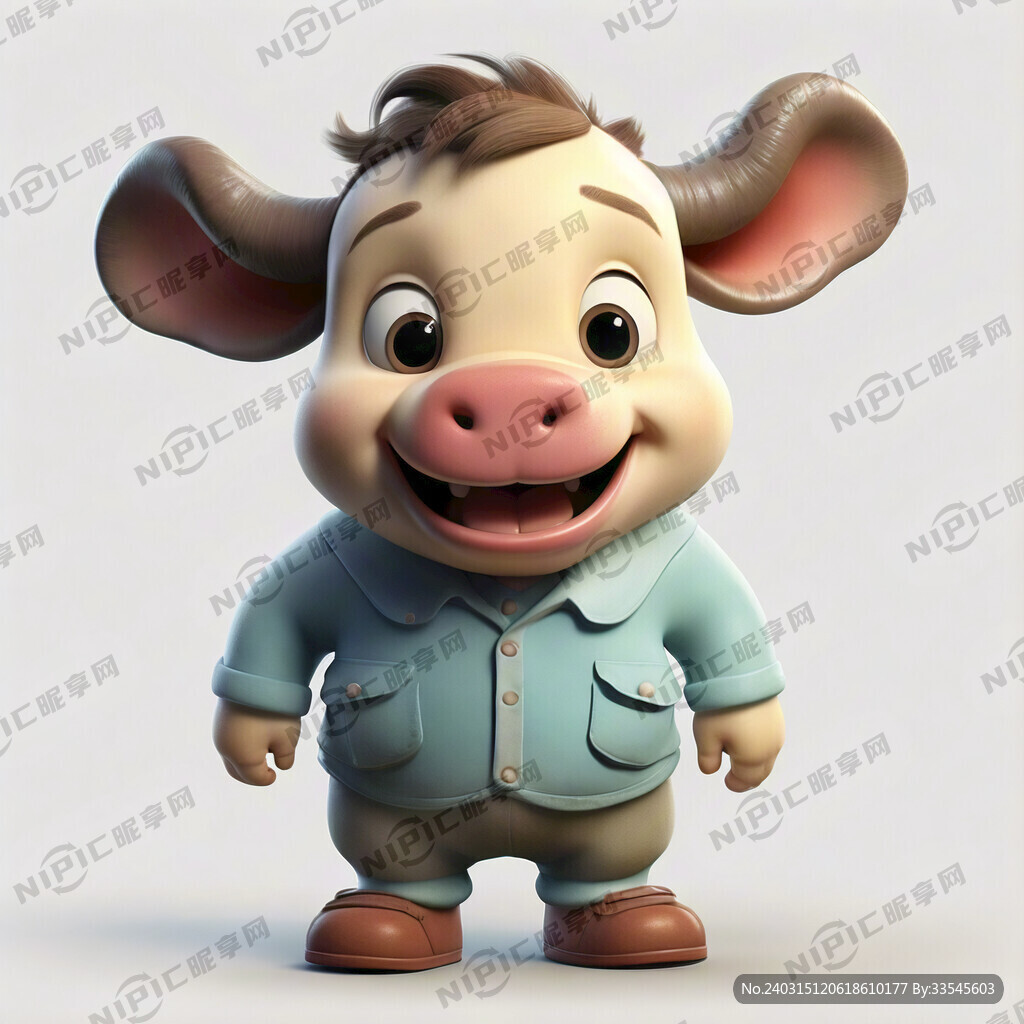 卡通牛头 卡通小孩 微笑 可爱