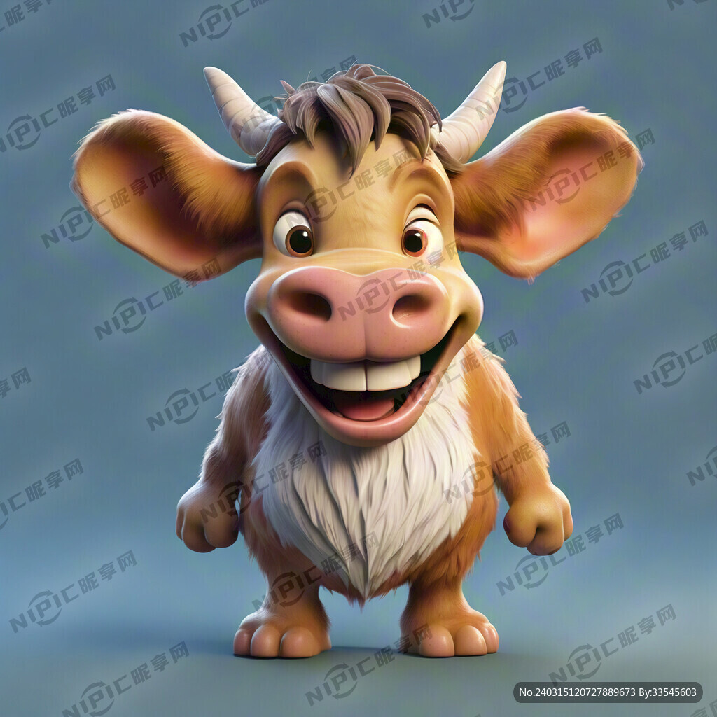 卡通牛头 微笑 可爱 平面视角