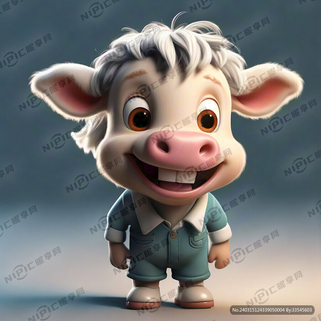 卡通小孩身体 卡通牛 微笑可爱