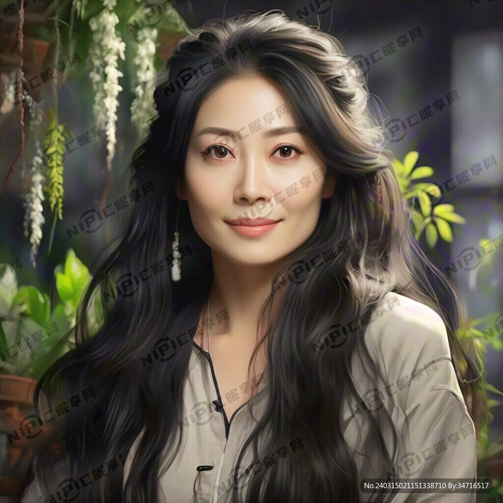 40岁左右美女 植物背景