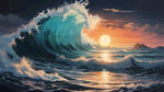 海面，波光，手绘