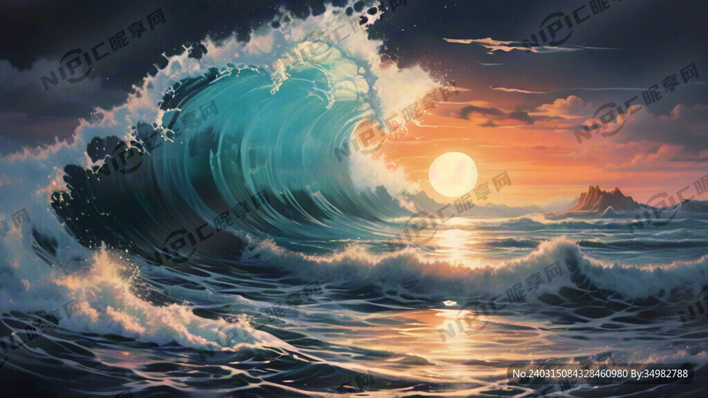 海面 波光 手绘