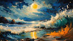 抽象，油画，海水，波纹