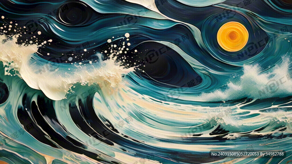 抽象 油画 海水 波纹
