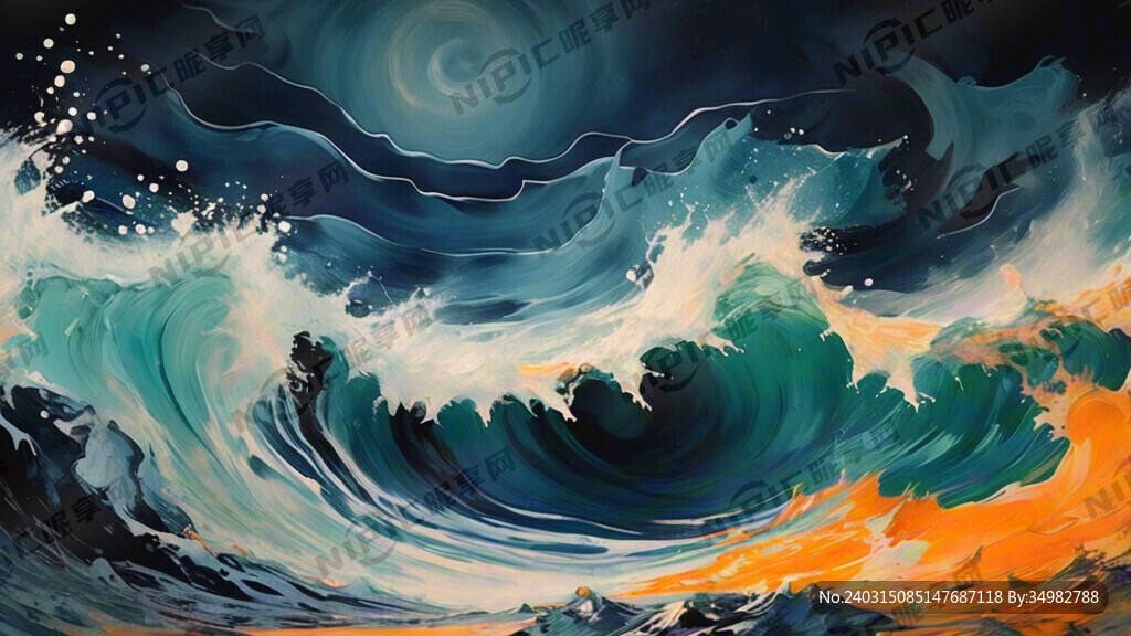 抽象 油画 海水 波纹
