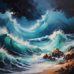 油画，蓝色，海洋，水纹