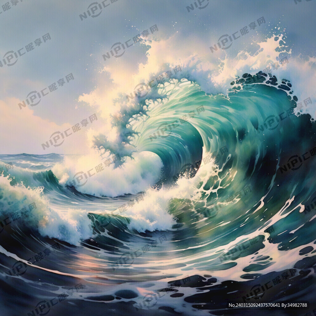 水彩 海浪 淡雅