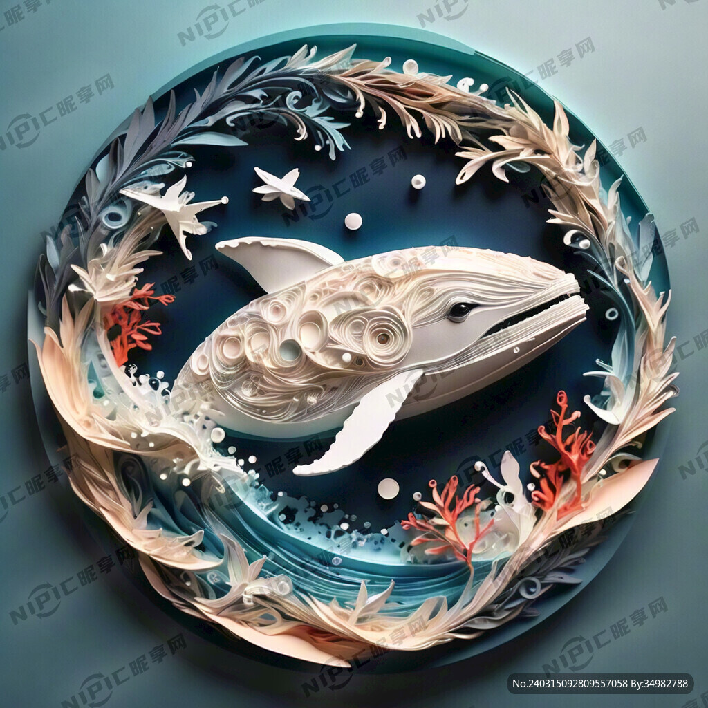 衍纸 海浪 鲸 淡雅