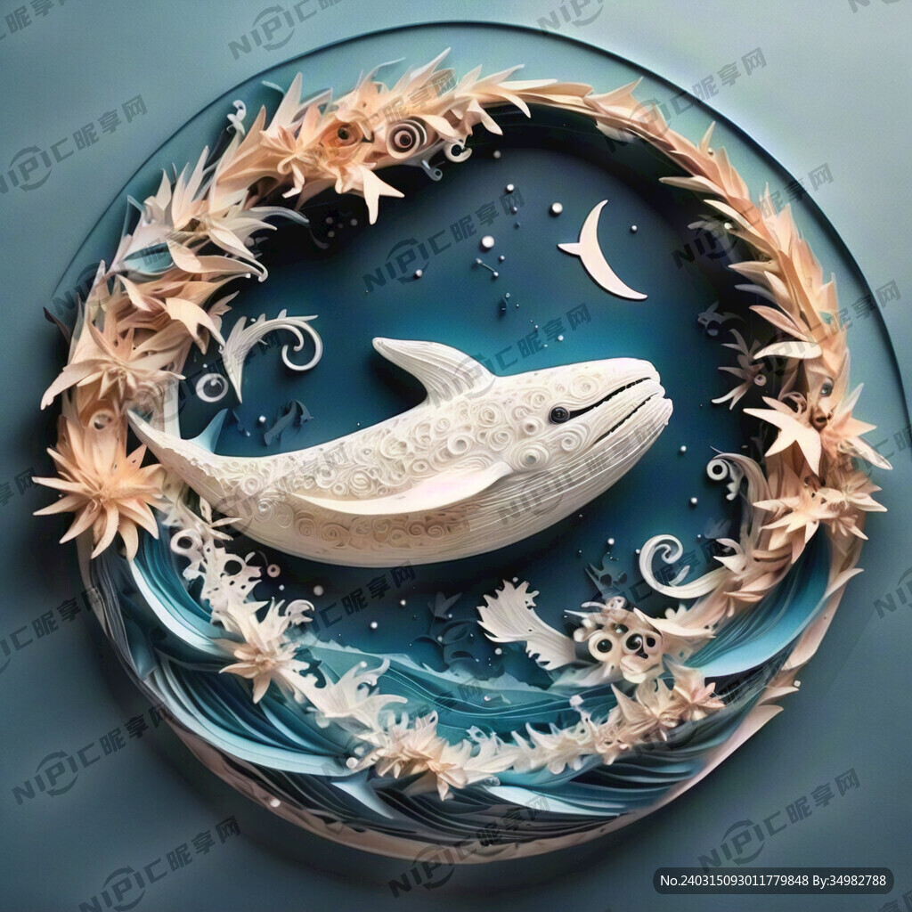 衍纸 海浪 鲸 淡雅