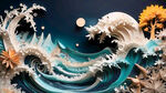 衍纸，海浪，淡雅