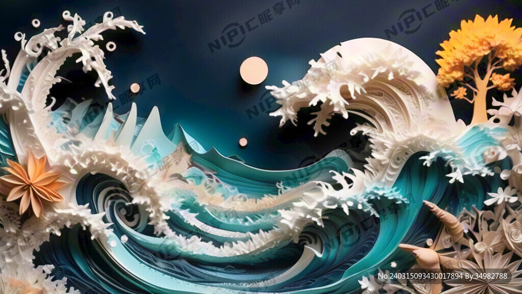 衍纸 海浪 淡雅
