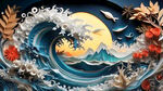 衍纸，海浪，淡雅
