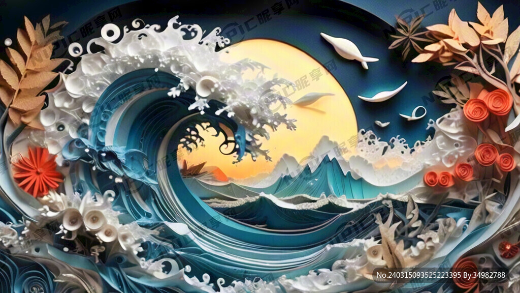 衍纸 海浪 淡雅