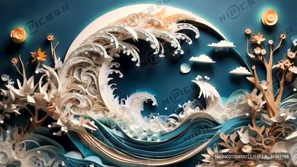 衍纸 海浪 淡雅