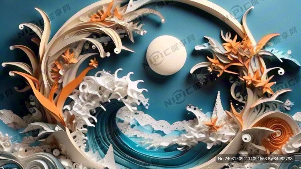 衍纸 海浪 淡雅
