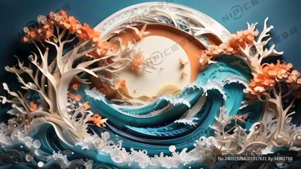 衍纸 海浪 淡雅