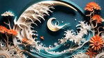 衍纸，海浪，淡雅