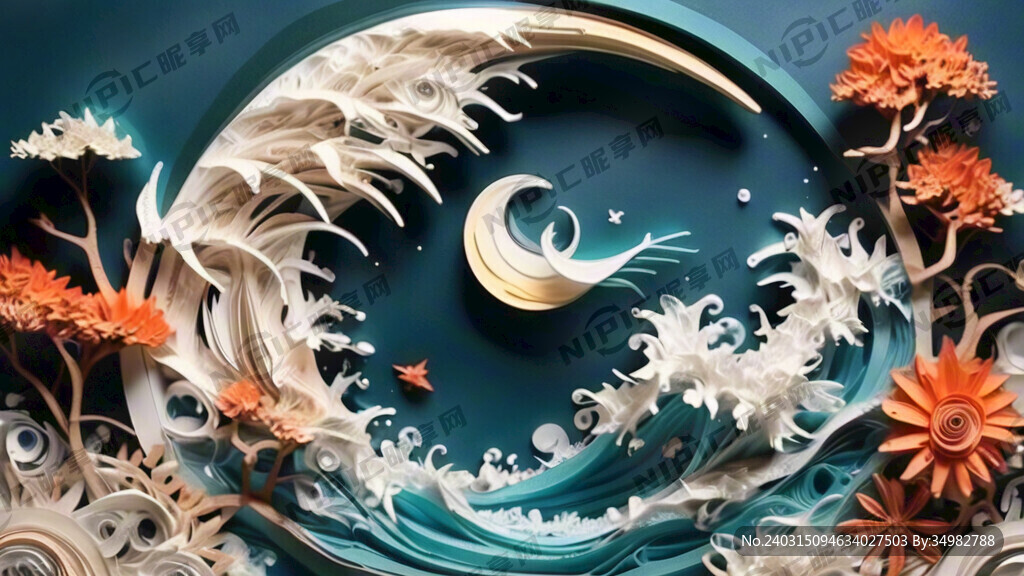 衍纸 海浪 淡雅