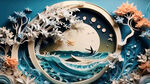 衍纸，海水，淡雅