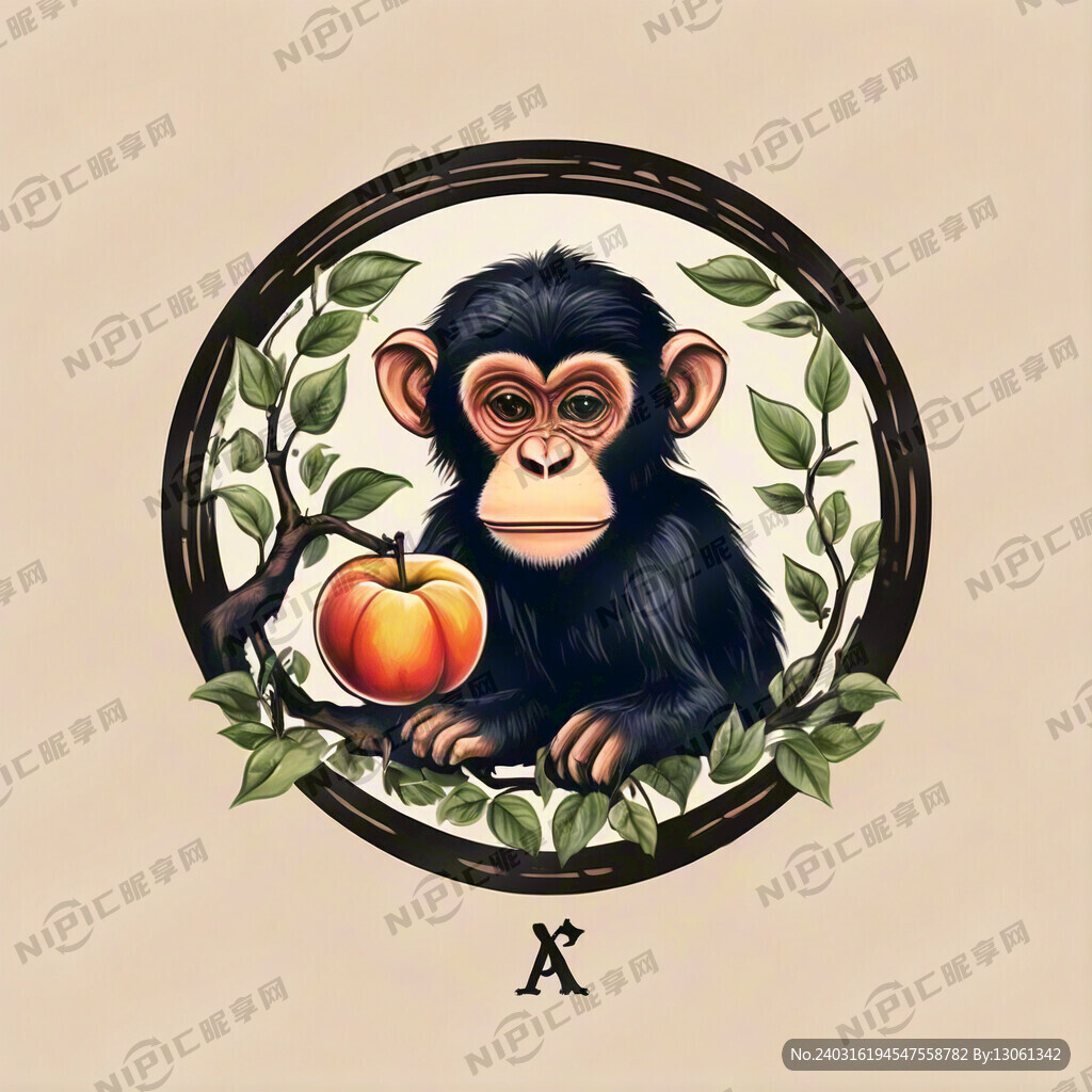 左边猴子右边桃子简笔画商标
