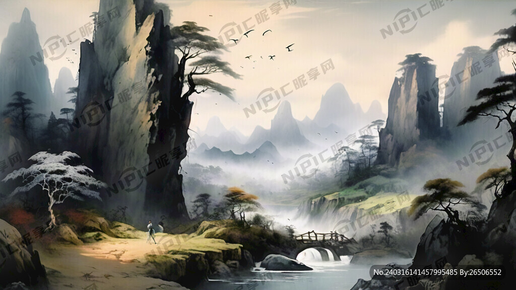 山谷 中国风 中国画 山水