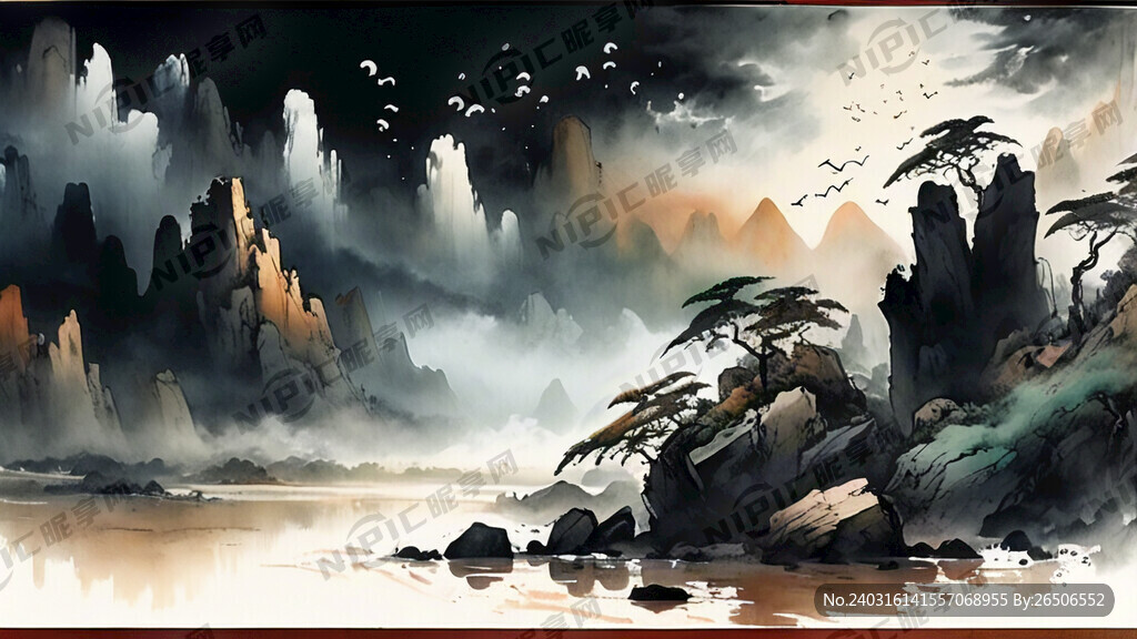 山谷 中国风 中国画 山水