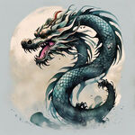 应龙，中国龙，完整长龙，全身，图腾，扁平，国风，水墨，泼墨，简约，浅色背景