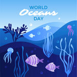 蓝色海洋风卡通海底世界生日插画