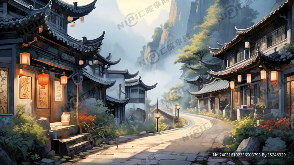 一个客栈 清晨 朝露 云山