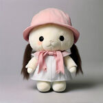 可爱毛绒玩具，白色身体，粉色帽子，纯色背景
