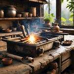 农村厨房，有柴火灶，尺寸是长方形