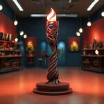 火炬 雕塑  皮克斯风格 在一个红色的展厅里 火炬要有底座