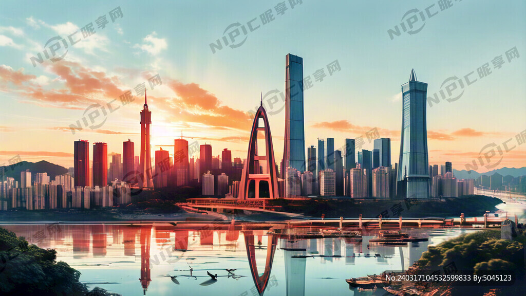 重庆多个地标建筑线条图合成