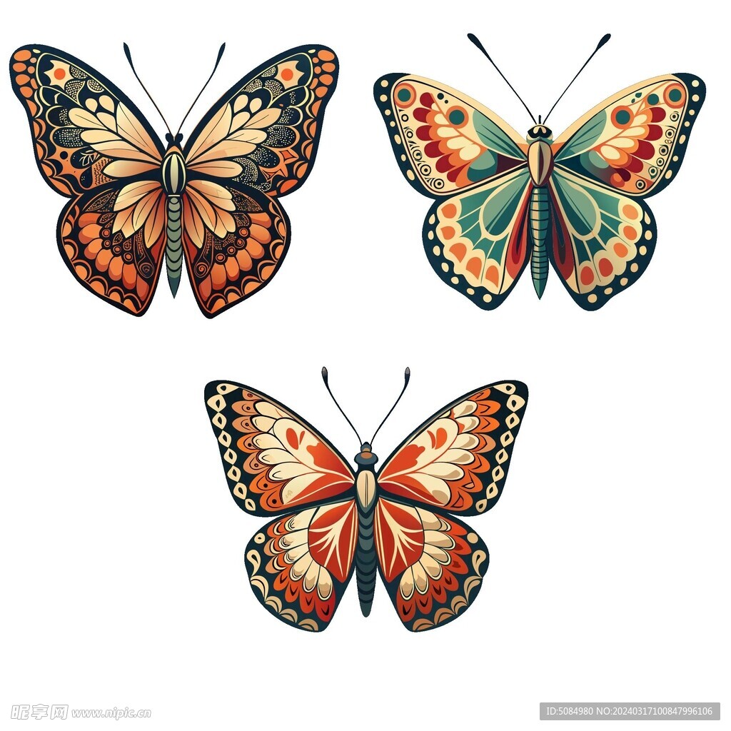 平面风格花纹绚丽的蝴蝶组图