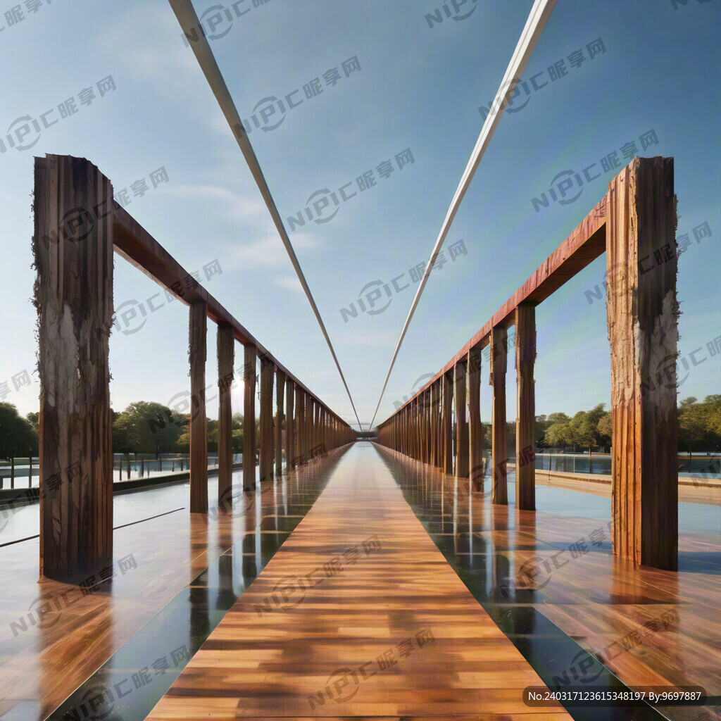 两边为防腐木亭 中间防腐木长廊