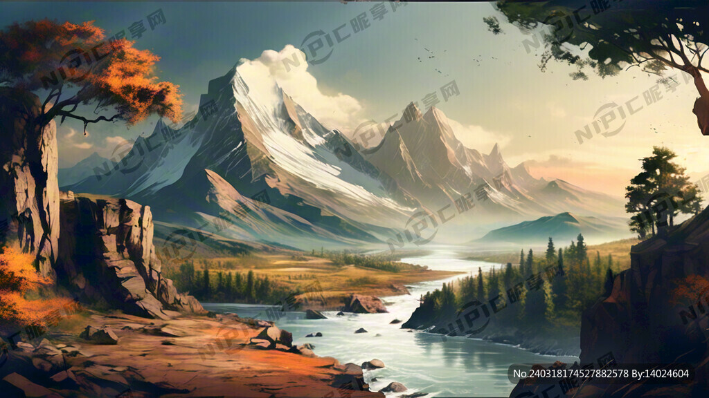 壮美山河背景 书写6个大字