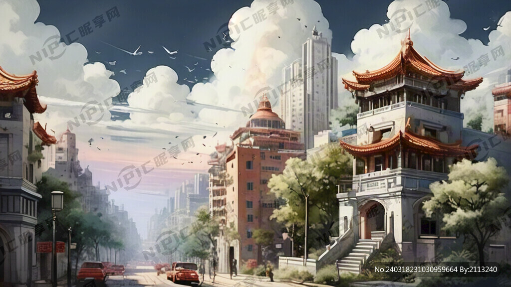 西方高楼林立 散点透视