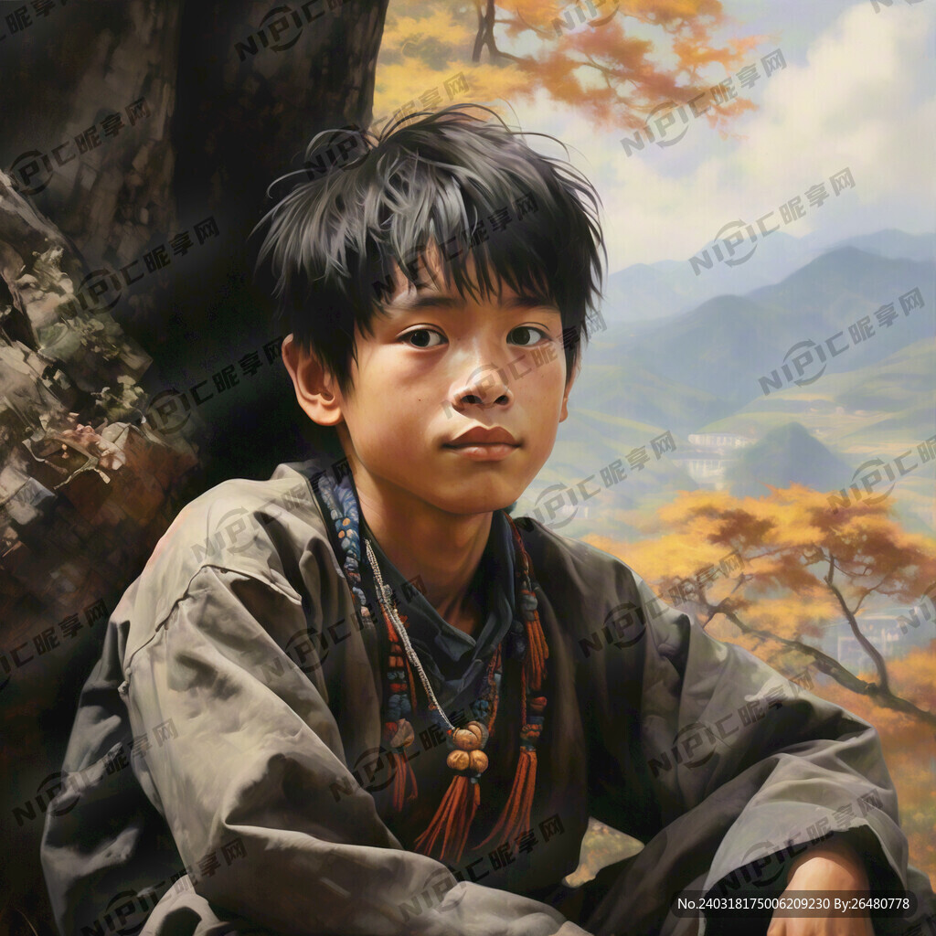 山上畲族男孩在休息