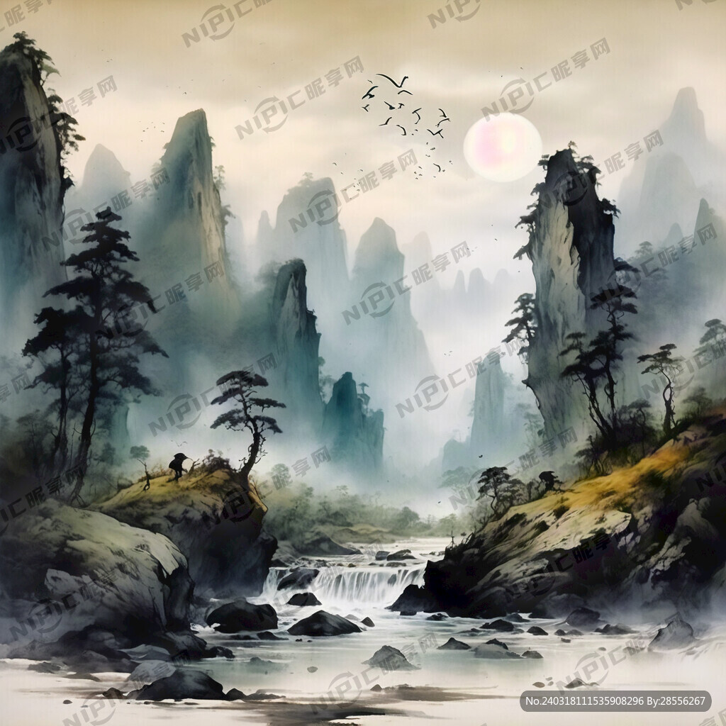 山谷 中国风 中国画 山水