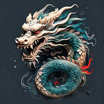 应龙，中国龙，完整长龙，全身，图腾，扁平，国风，水墨，泼墨，简约，浅色背景