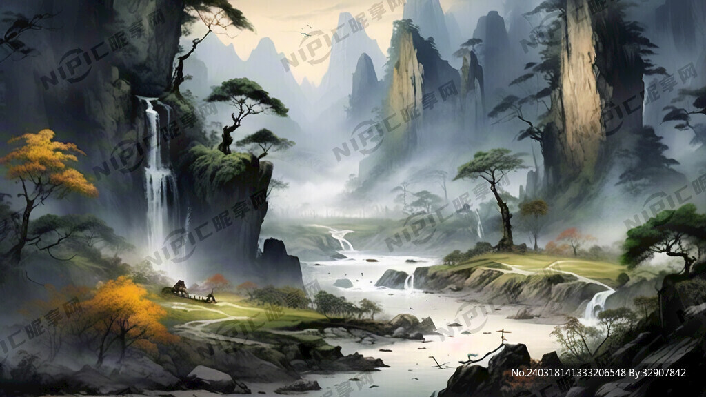 山谷 中国风 中国画 山水