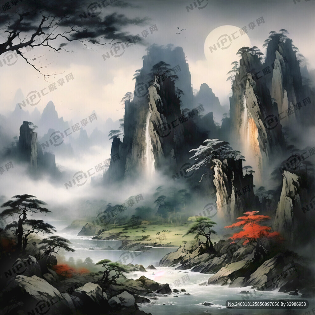 山谷 中国风 中国画 山水